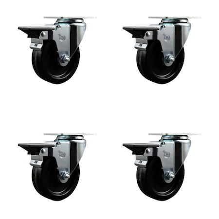 Service Caster 4'' Phenolic Wheel Swivel Top Plate Caster Set with Posi Brake, 4PK SCC-20S414-PHS-PLB-4